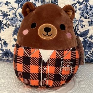 🐻 Squishmallows Omar the Bear with Orange/Black Flannel Shirt BNWT 7.5”